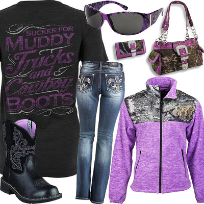 Muddy Trucks & Cowboy Boots Purple TrailCrest Jacket Outfit