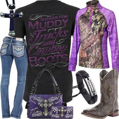 Muddy Trucks & Cowboy Boots 1/4 Zip Outfit