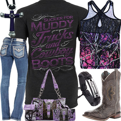 Muddy Trucks & Cowboy Boots Cross Necklace Outfit