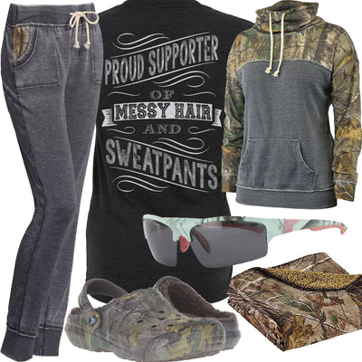 Messy Hair & Sweatpants Realtree Sunglasses Outfit
