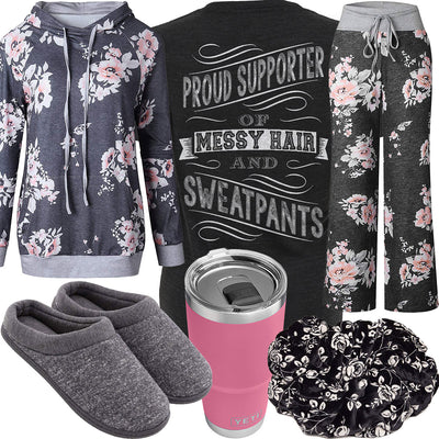 Messy Hair & Sweatpants Rose Blanket Outfit