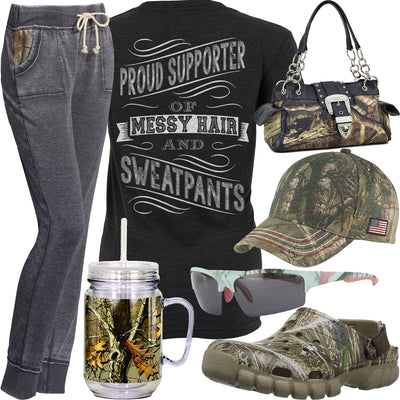 Messy Hair & Sweatpants Realtree Crocs Outfit