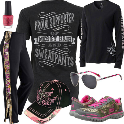 Messy Hair & Sweatpants Realtree Shoe Outfit