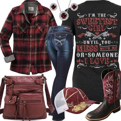 I'm The Sweetest Girl Burgundy Purse Outfit