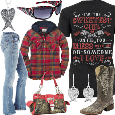 I'm The Sweetest Girl Plaid Hoodie Outfit