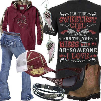 I'm The Sweetest Girl Maroon Camo Cap Outfit