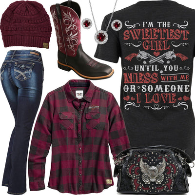 I'm The Sweetest Girl Harley Plaid Shirt Outfit