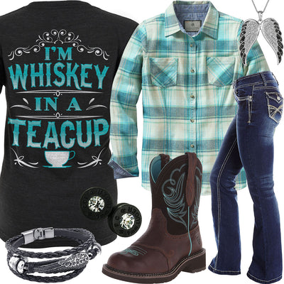 Whiskey In A Teacup Plaid Flannel Shirt Outfit