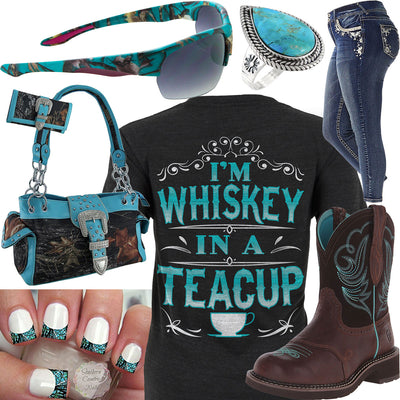 Whiskey In A Teacup Teal Camo Sunglasses Outfit