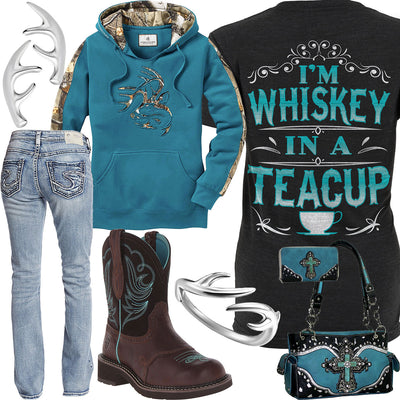 Whiskey In A Teacup Turquoise Camo Hoodie Outfit