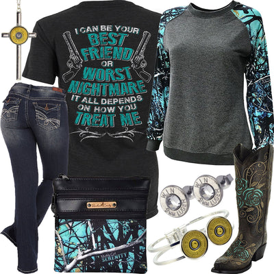 How You Treat Me Serenity Camo Purse Outfit