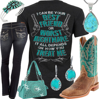 How You Treat Me Justin Boots Outfit