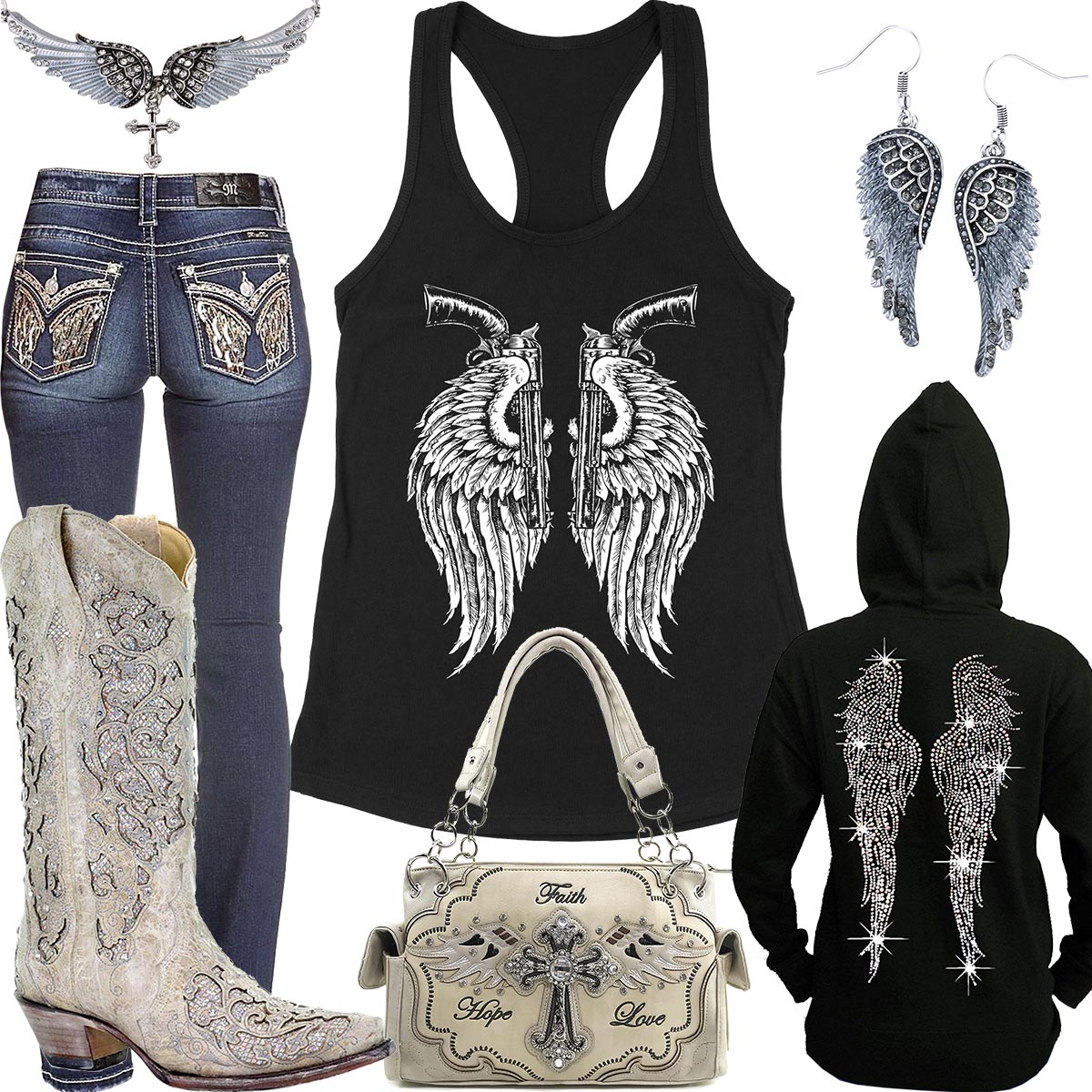 Angel Wings & Revolvers Tank Top Outfit – Real Country Ladies