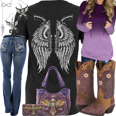 Angel Wings & Revolvers Purple Hoodie Outfit