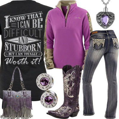 Totally Worth It Purple Cowboy Boots Outfit