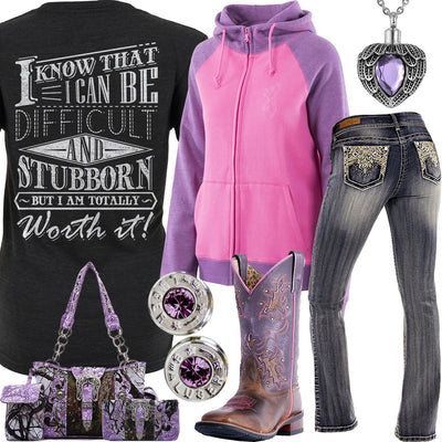 Totally Worth It Purple Cowboy Boots Outfit
