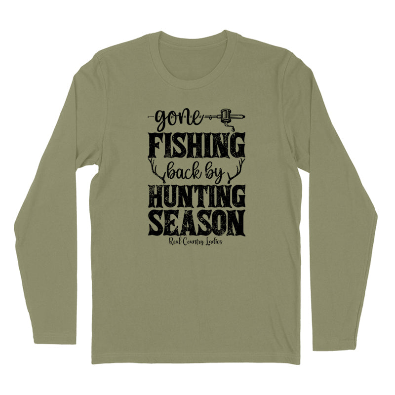 Blowout | Gone Fishing Back By Hunting Season Black Print Hoodies & Long Sleeves