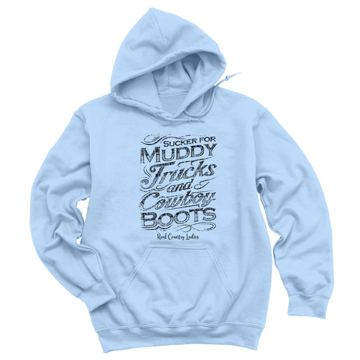 Black Friday | Muddy Trucks And Cowboy Boots Black Print Hoodies & Long Sleeves