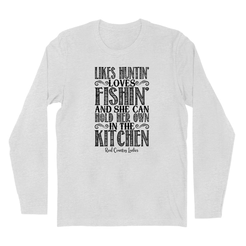 Blowout | Likes Huntin' Loves Fishin' Black Print Hoodies & Long Sleeves