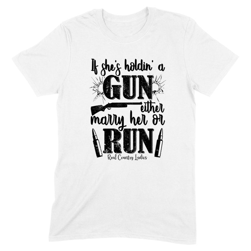 Blowout |  If She's Holdin' A Gun Black Print Front Apparel