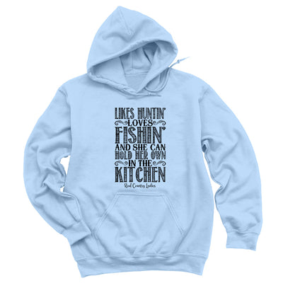 Blowout | Likes Huntin' Loves Fishin' Black Print Hoodies & Long Sleeves