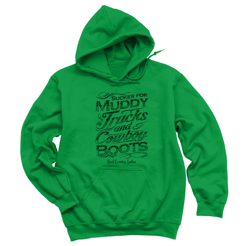 Blowout | Muddy Trucks And Cowboy Boots Black Print Hoodies & Long Sleeves