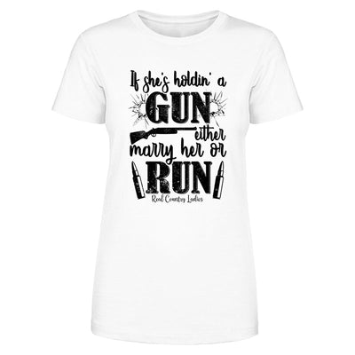 Blowout |  If She's Holdin' A Gun Black Print Front Apparel