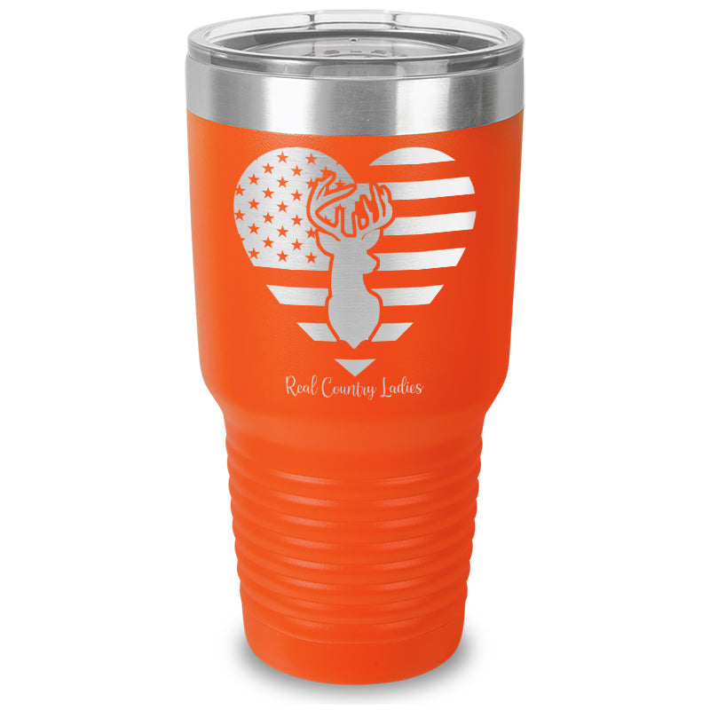 Black Friday | Flag Heart Deer Laser Etched Tumbler