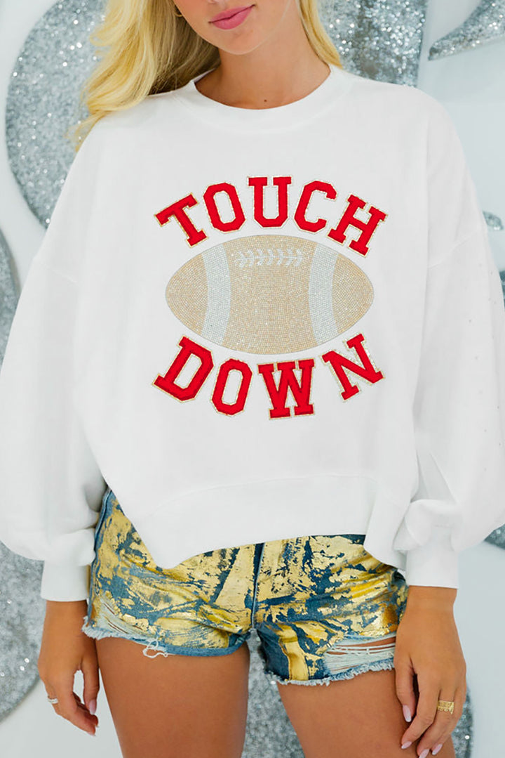 Black TOUCH DOWN Football Graphic Pullover Sweatshirt