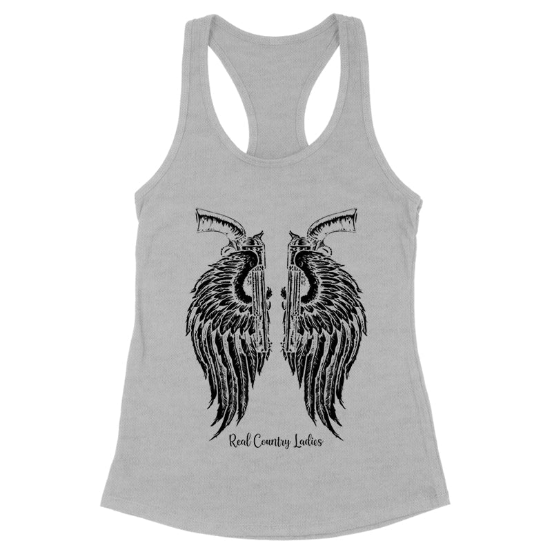 Blowout |  Angel Wings Revolvers Black Print Front Apparel