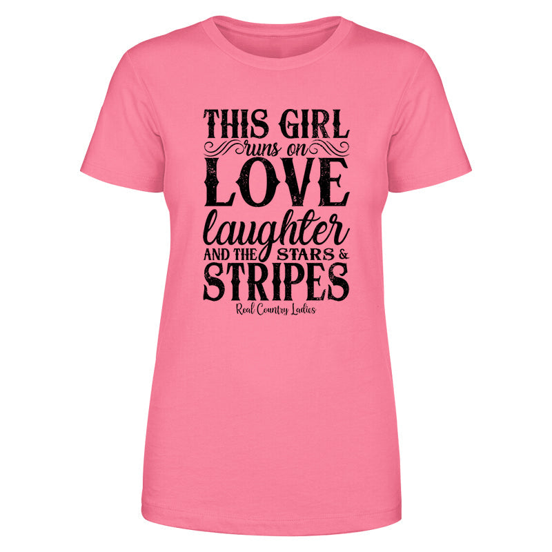 Black Friday | This Girl Runs On Stars And Stripes Black Print Front Apparel