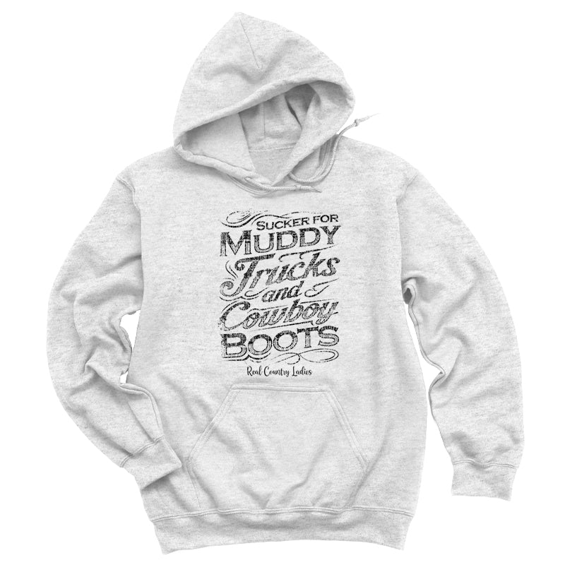 Blowout | Muddy Trucks And Cowboy Boots Black Print Hoodies & Long Sleeves