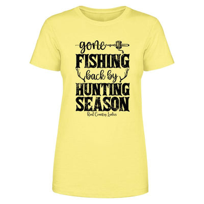 Blowout |  Gone Fishing Back By Hunting Season Black Print Front Apparel