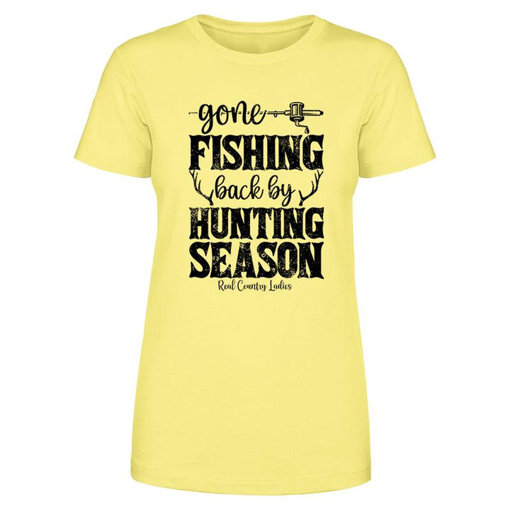 Black Friday | Gone Fishing Back By Hunting Season Black Print Front Apparel