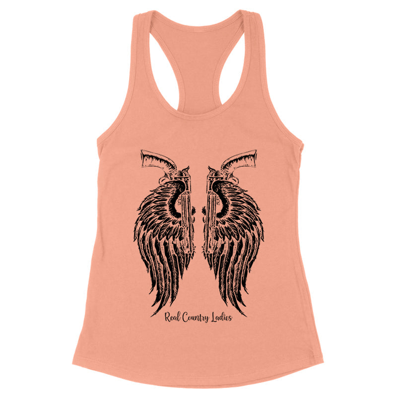 Blowout |  Angel Wings Revolvers Black Print Front Apparel