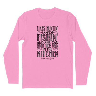 Blowout | Likes Huntin' Loves Fishin' Black Print Hoodies & Long Sleeves