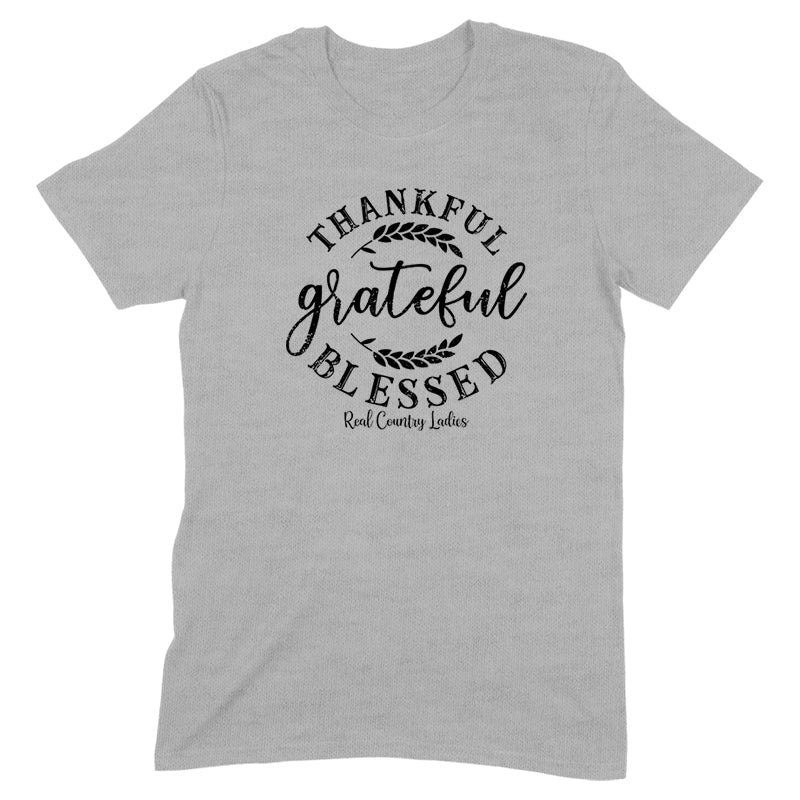 Falling For Deals | Thankful Grateful Blessed Black Print Front Apparel