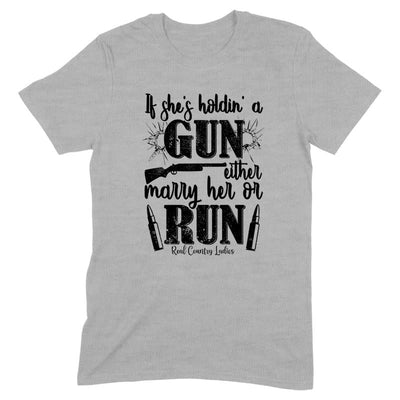 Blowout |  If She's Holdin' A Gun Black Print Front Apparel