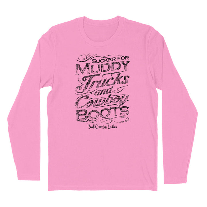 Black Friday | Muddy Trucks And Cowboy Boots Black Print Hoodies & Long Sleeves