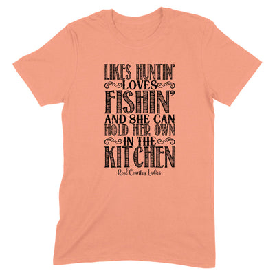 Blowout |  Likes Huntin' Loves Fishin' Black Print Front Apparel