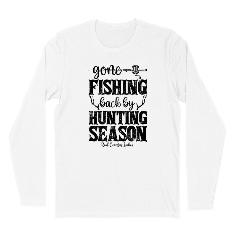 Blowout | Gone Fishing Back By Hunting Season Black Print Hoodies & Long Sleeves