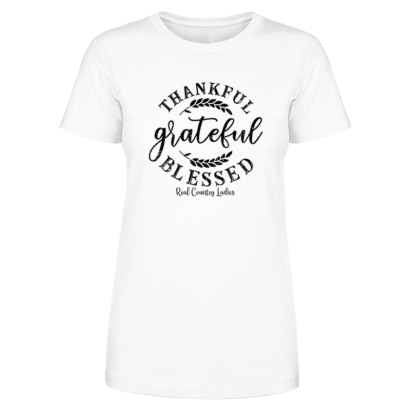 Falling For Deals | Thankful Grateful Blessed Black Print Front Apparel