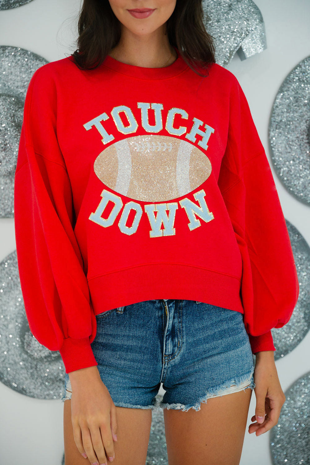 Black TOUCH DOWN Football Graphic Pullover Sweatshirt