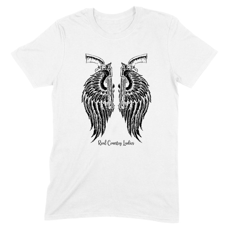 Blowout |  Angel Wings Revolvers Black Print Front Apparel