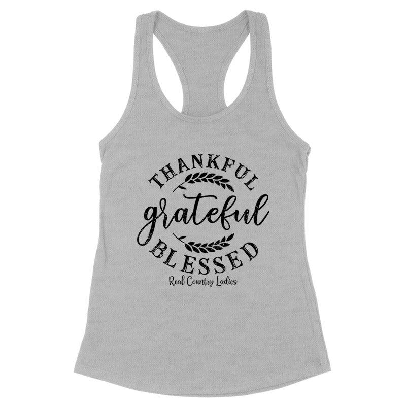 Falling For Deals | Thankful Grateful Blessed Black Print Front Apparel