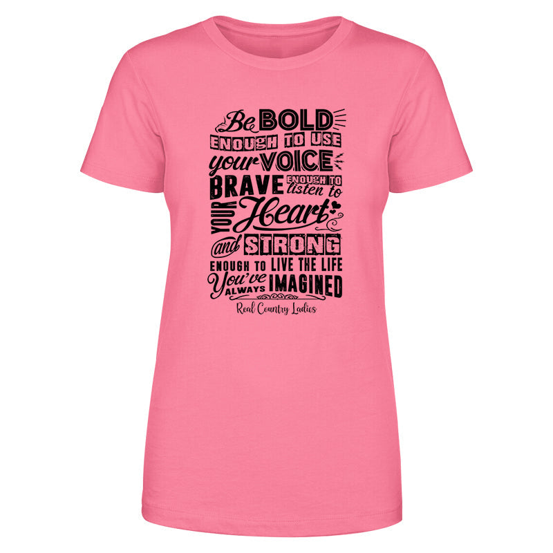 Blowout |  Bold Brave And Strong Black Print Front Apparel