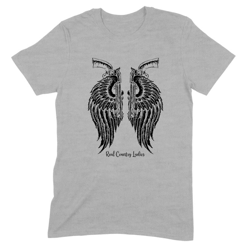 Blowout |  Angel Wings Revolvers Black Print Front Apparel