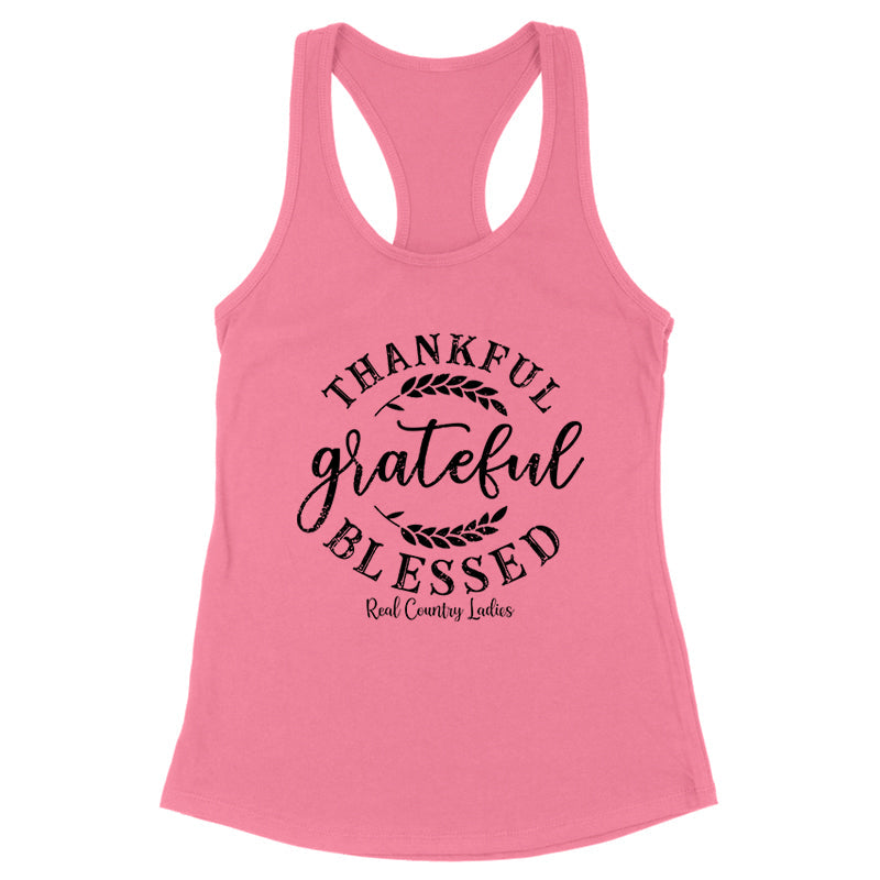 Falling For Deals | Thankful Grateful Blessed Black Print Front Apparel