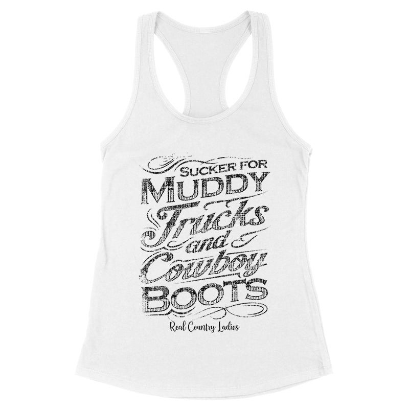 Blowout |  Muddy Trucks And Cowboy Boots Black Print Front Apparel