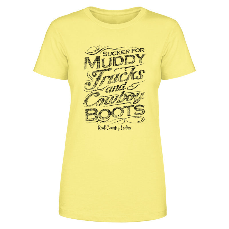 Blowout |  Muddy Trucks And Cowboy Boots Black Print Front Apparel